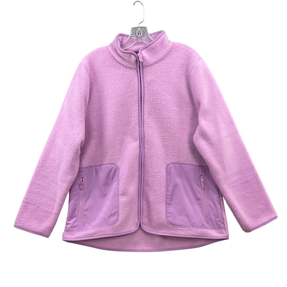 T by Talbots Fleece Jacket Women XL Purple‎ Full Zip Mock Neck Active Academia
